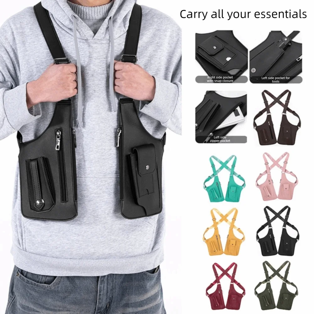 

Retro Anti-theft Storage Vest Bag Multi-Pocket Leather Hidden Underarm Shoulder Concealed Multifunction Crossbody Bags Men Woman
