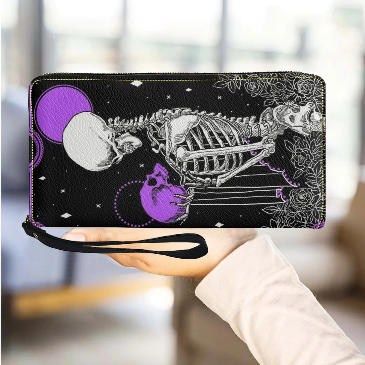 Skull Wallets Gift for People Fashion Travel Female Purse Multifunction Women Wallet with Zipper Long Wrist Strap Girls Cash Bag