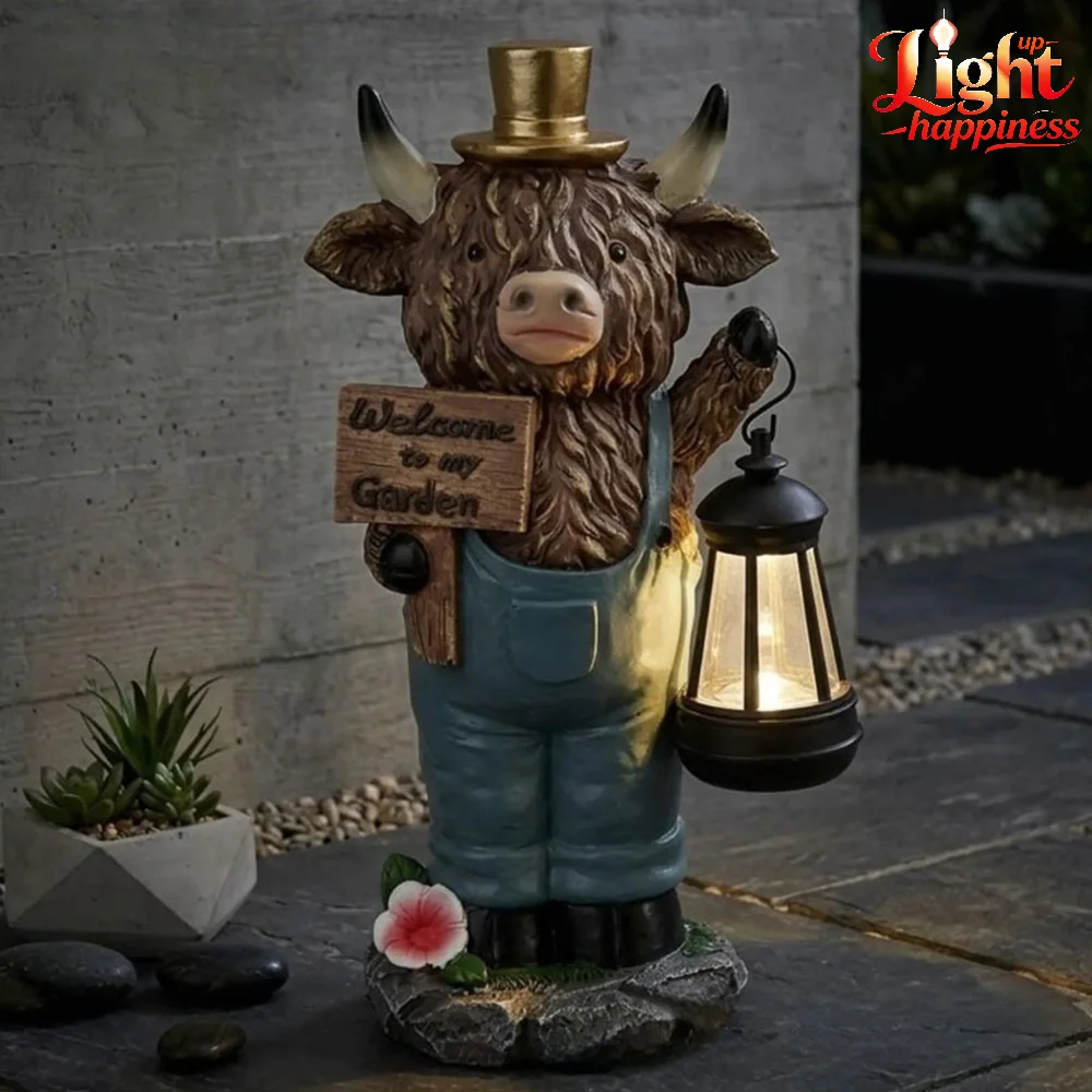 Cow Outdoor Decorative Light Button Battery Welcome To Garden Multi-purpose Highland Cows Lovely Garden Decorative Lights