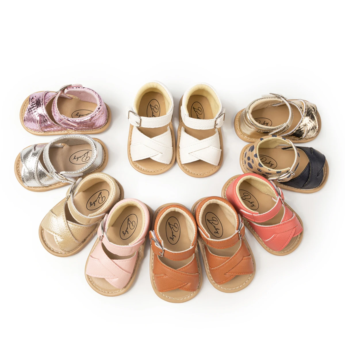 

Infant Baby Shoes Boy Gir Baby Shoes Summer Flats Toddler Sandal Leather Rubber Sole Anti-Slip Newborn First Walker Crib Shoes