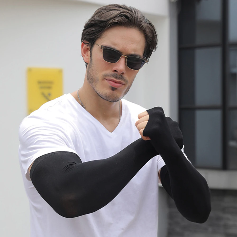 Ice Silk Elastic Arm Cover Summer Men UV Protection Sleeves Outdoor Riding Sun Protection Arm Sleeves Woman Fingerless Gloves