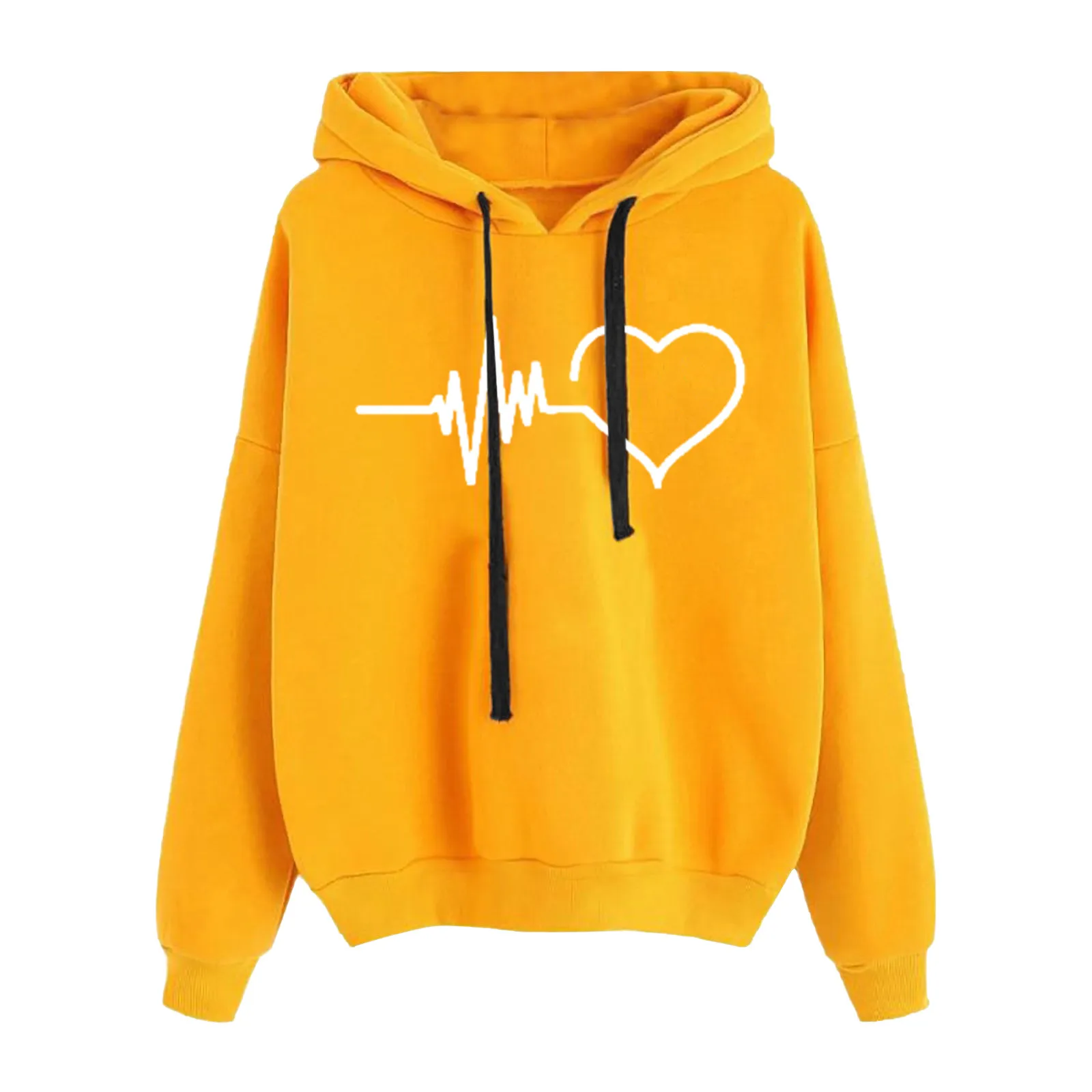 Pink ECG Graphic Women Hoodie 2024 y2k Heart Love Print Loose Casual Slouchy Hooded Sweatshirt Warm Drawstring Aesthetic Clothes