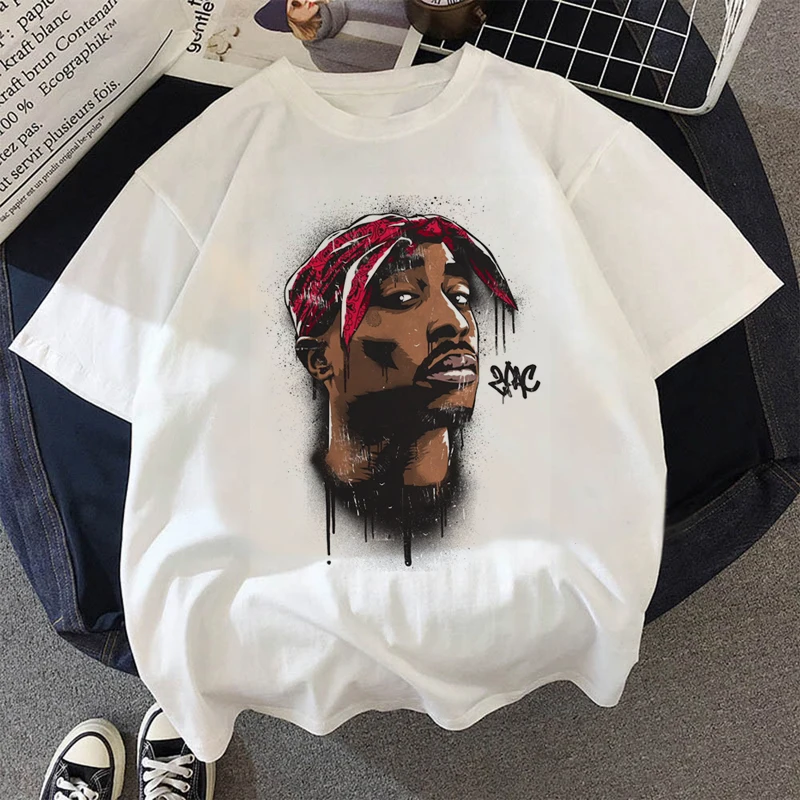 Tupac-T-shirt décontracté pour hommes, streetwear, grunge, grande taille, kawaii, harajuku