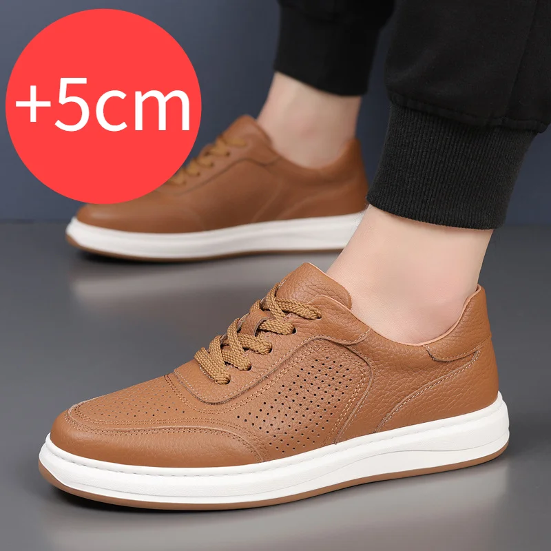 

Genuine Leather Sneakers Men Elevator Shoes 5CM Internal Height Increase Comfortable Cowhide Men's Invisible Heighten Shoes