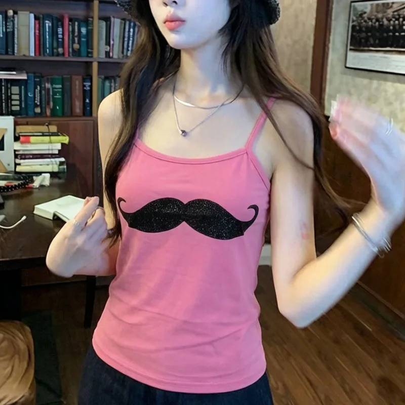 Y2k Style Tops Gothic Emo Beard Print Graphic Leisure Camisole Top Vintage Punk Women Corset Tank Top Aesthetic Street Clothes