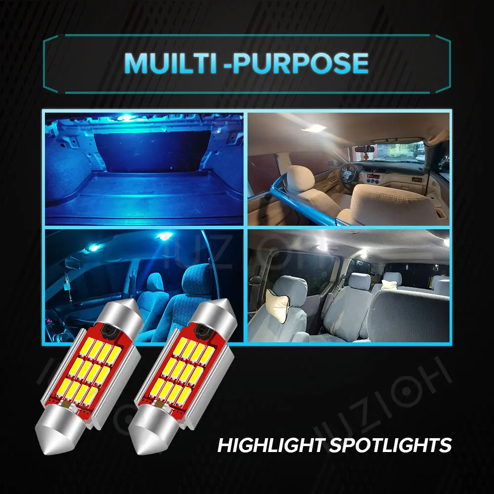 IUZIOH 2PCS 31mm Led Festoon C5W C10W 36mm 39mm 41mm 31 mm Bulb Interior Reading Light Dome Trunk Car Signal Lamp Crystal Blue