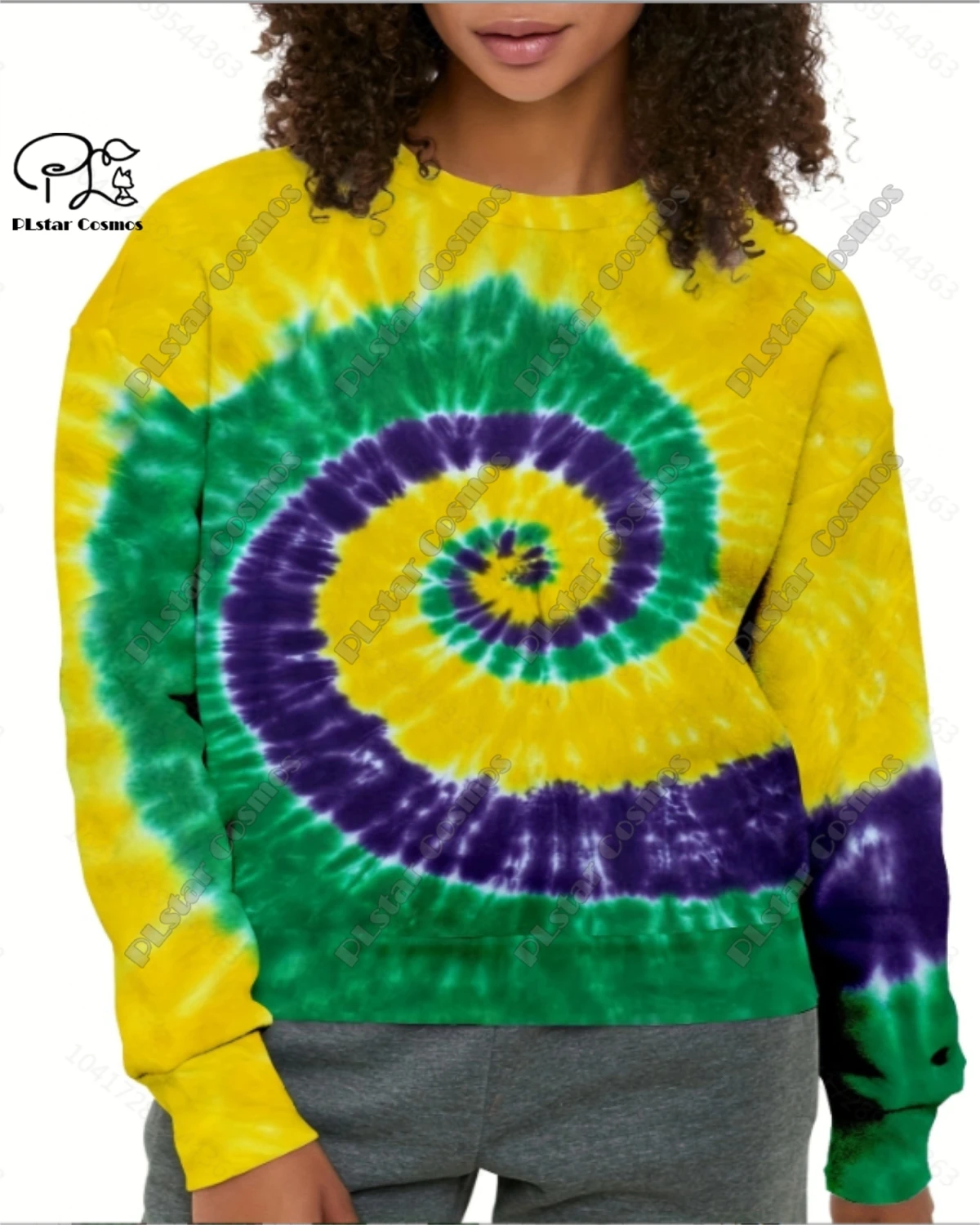 

PLstar Cosmos Women's Everyday Retro Carnival Purple Green and Gold Tie Dye 3D Printed Sweatshirt New Casual Collection