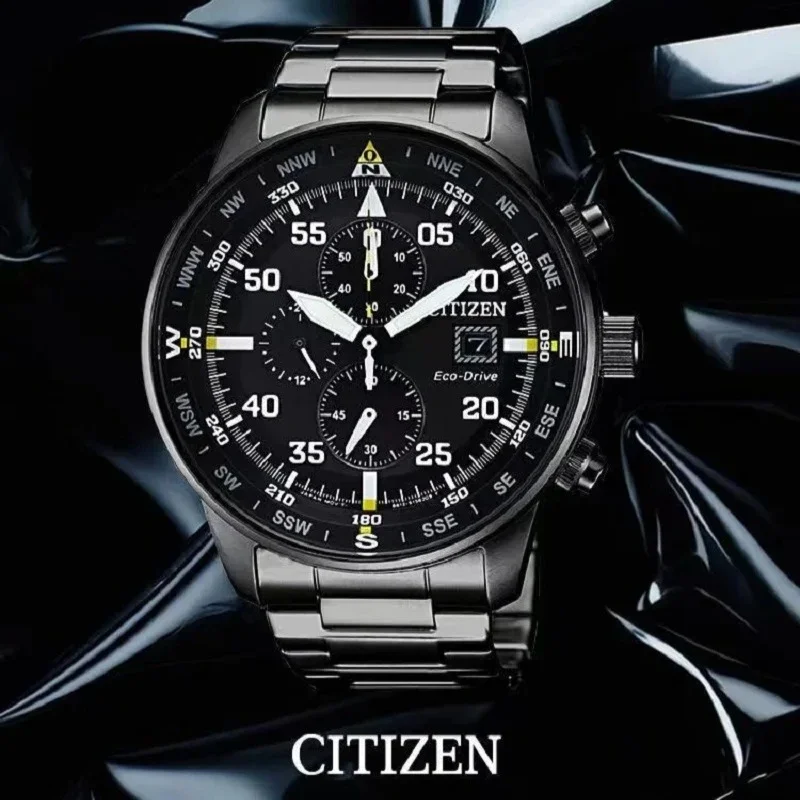 Reloj Citizen para hombre, luz Solar resistente al agua, cinético, deportes de ocio, correa mecánica de acero inoxidable, reloj plateado negro azul