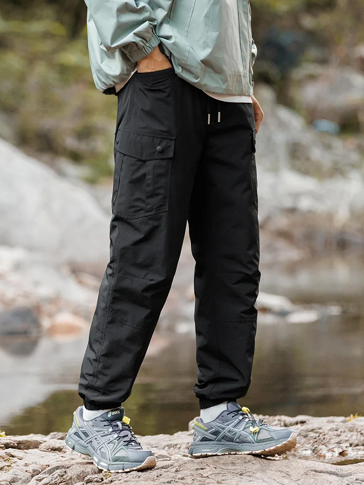 Winter Puffer Jogger Pants Men Multi-Pockets Thick Warm Down Padded Cargo Pants 90% White Duck Down Sweatpants Thermal Trousers