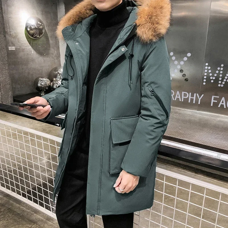 

Men Parkas Hooded Long Coat Fleece Mens Jackets Outwear Windproof Padded Down Parka Male Winter Solid Jacket Men Thicken Warm
