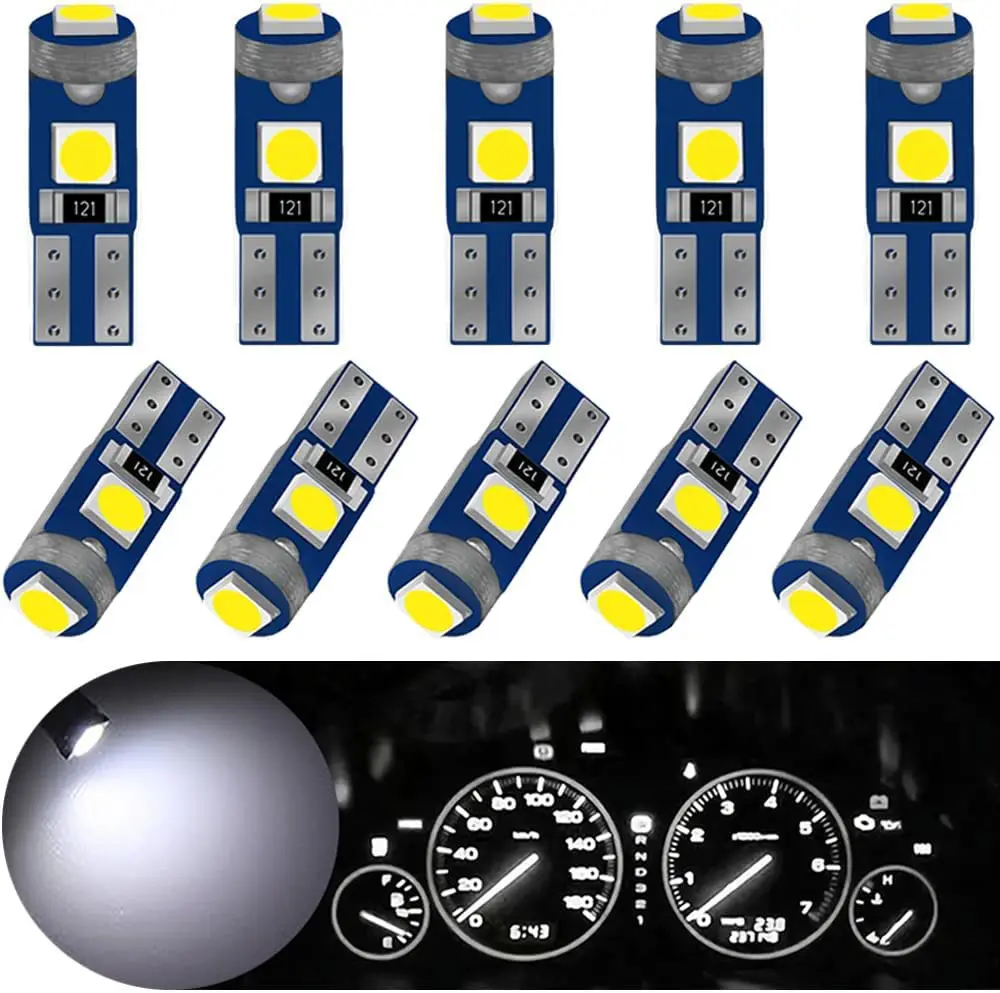 

10 шт. T5 светодиодный W3W 3SMD 3030 приборная панель предупреждающий индикатор клиновой светильник инструментальные лампы CANbus освещение салона автомобиля