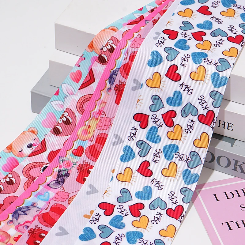 DIY Cartoon Valentine's Day Printed Grosgrain Ribbon For Craft Supplies Sewing Accessories 5 Yards. 87926