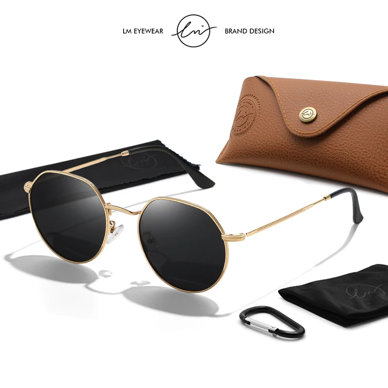 LM Retro spolaryzowane damskie okrągłe okulary przeciwsłoneczne męskie ultralekkie metalowe okulary przeciwsłoneczne jazdy UV400 modne okulary Unisex gafas de sol