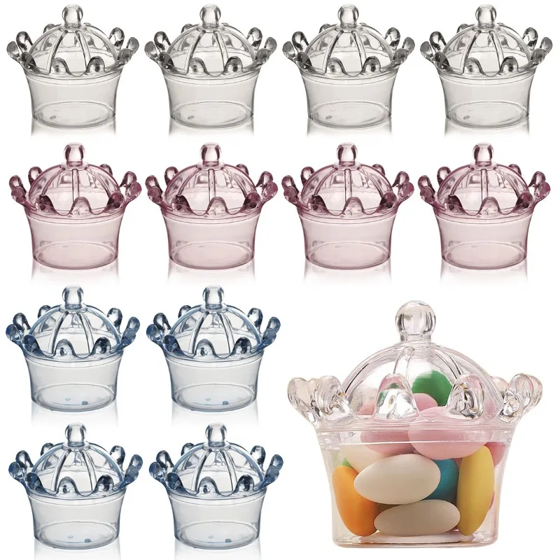 

12/24 шт. Прозрачные пластиковые коробки в форме короны с крышкой, коробки для свадебных подарков, контейнеры для конфет и угощений, упаковка для сладостей и мелочей