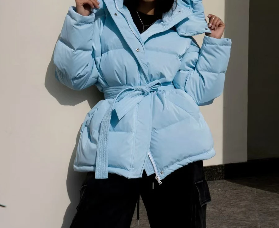 2025 Hooded Cotton Jacket Thickened Autumn/Winter Fashion Jacket Women's Solid Color Belt Warm Coat