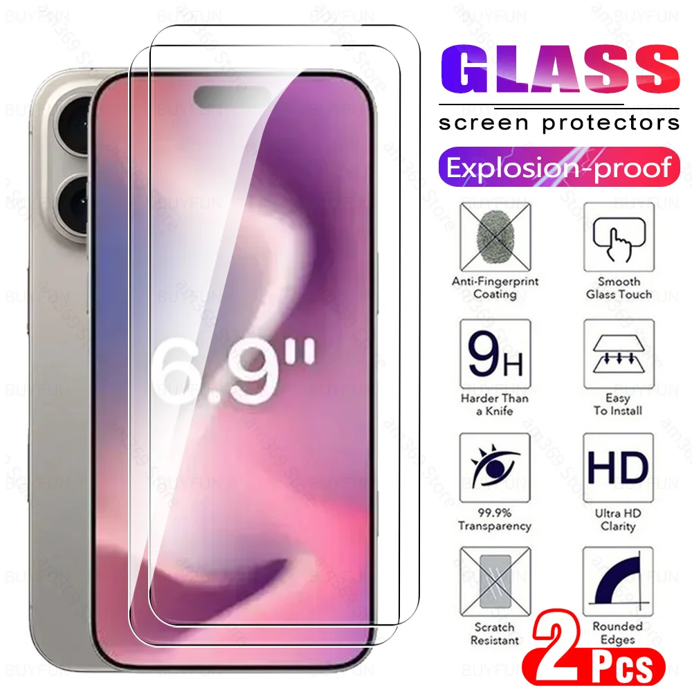 واقي شاشة من الزجاج المقسى لهاتف iphone 16 pro max ، iphone 16 plus ، 16 pro ، 5g ، 2