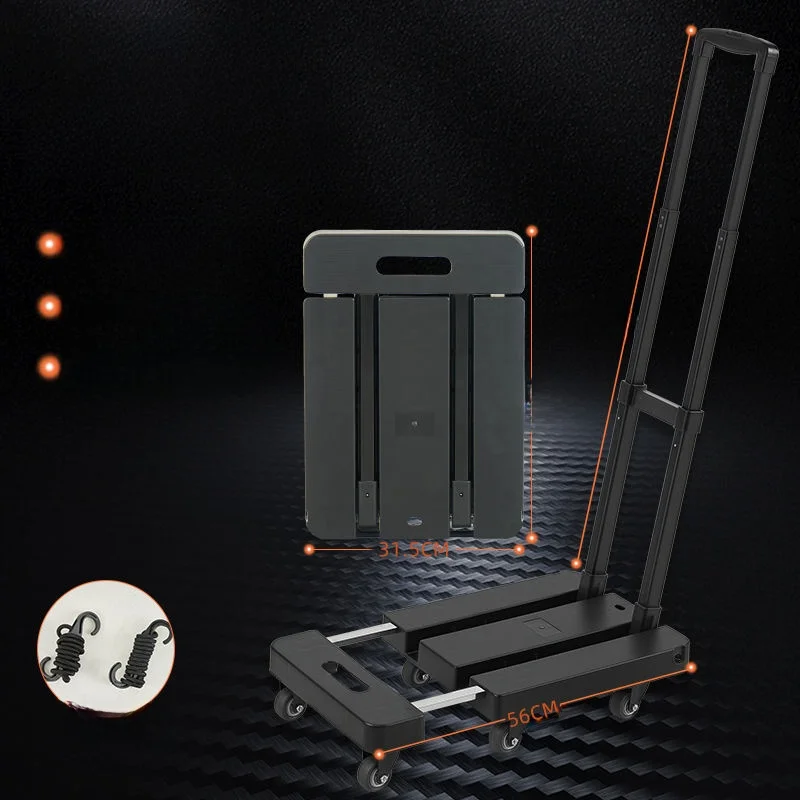 ポータブルショッピングカート-小型手引きカート-耐荷重手押しショッピングカート-プルロッド付きフラットベッドワゴン-収納オーガナイザー