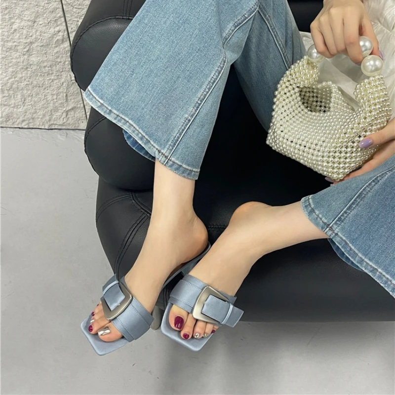 Damen High Heels Pantoletten Sommer Neue Designer Marken-Sandaletten mit Absatz Slingback-Slipper Offene Zehen Partyschuhe Flip-Flops