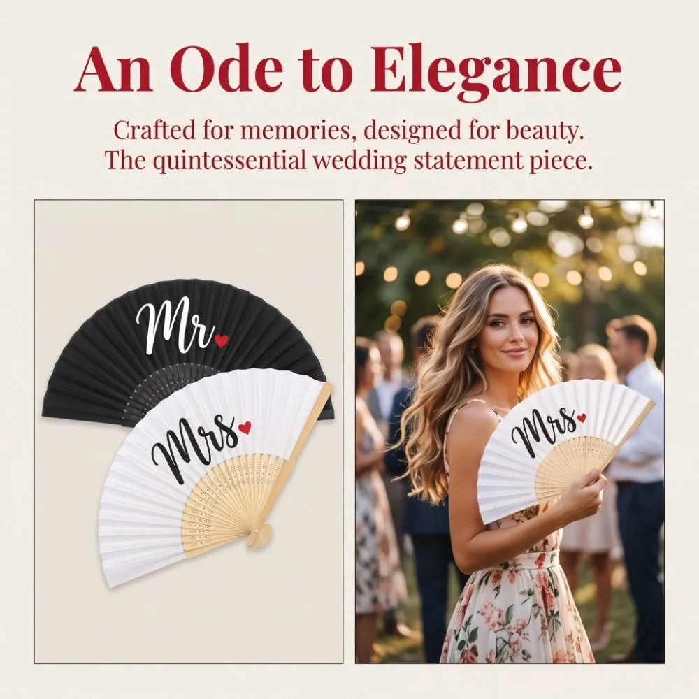 Large Mr Mrs Hand Fan Folding Fan Fan Crafts Husband Wife Couple Hand Fan Handmade Party Decoration Bride Groom Wedding Fan