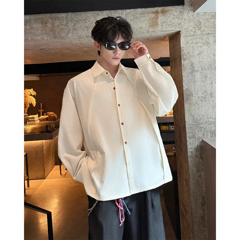 American Deconstructed Long Sleeve Shirt Men Loose High Quality Couple Red Casual under Shirt Polyester Fiber Spring Summer