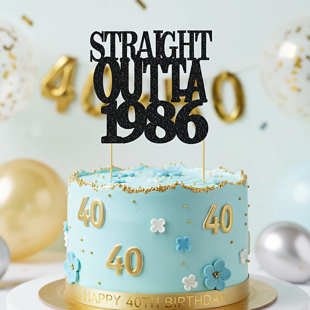 1 Stück STRAIGHT OUTTA 1986 Tortenaufsatz, geeignet für Geburtstagsfeier-Dekorationen, Vintage-Text, Altersmarkierung für – Detail 5