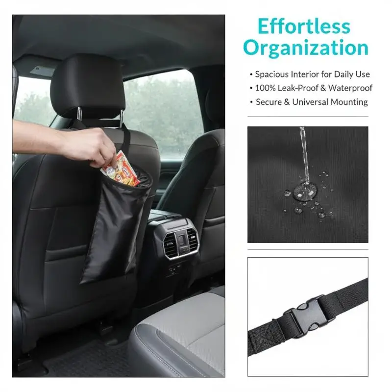 Car Seat Back Garbage Storage Bin Waterproof Oxford Cloth Hanging Trash Holder for Kids Travel Car Use