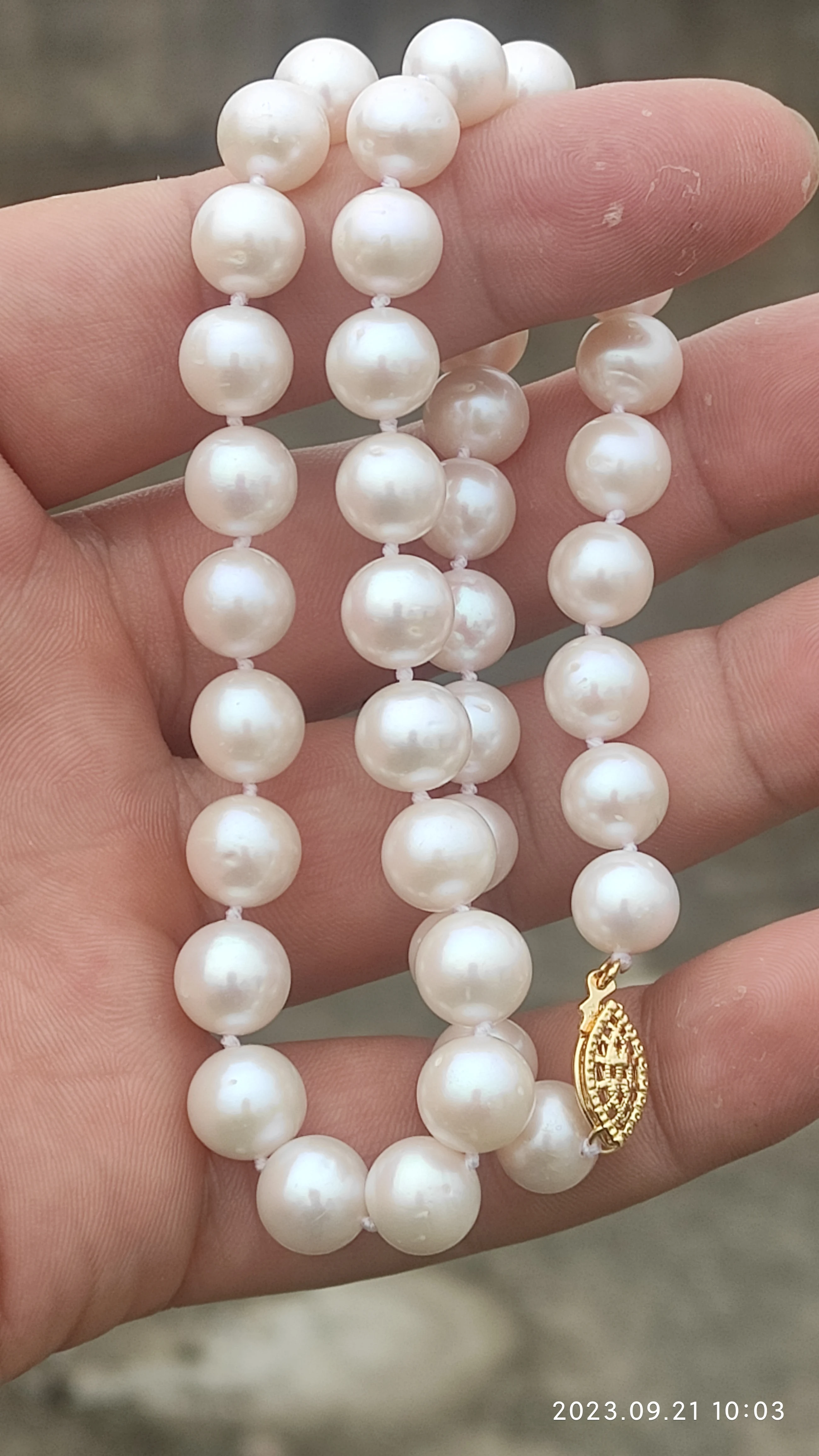 AAA++++8-9mm circular natural akoya white pearl necklace 18\