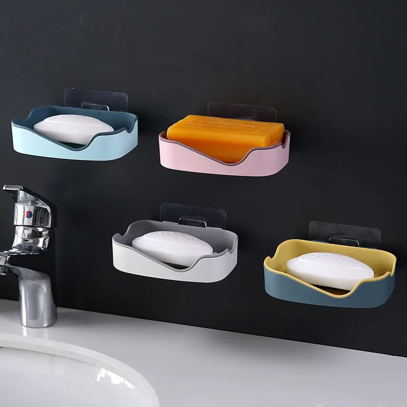 Bathroom Accessories Soaps Dishes Shower Soap Holder Wall Mount Drain Soap Dish Box Plastic Sponge Soaps Tray Kitchen Organizer