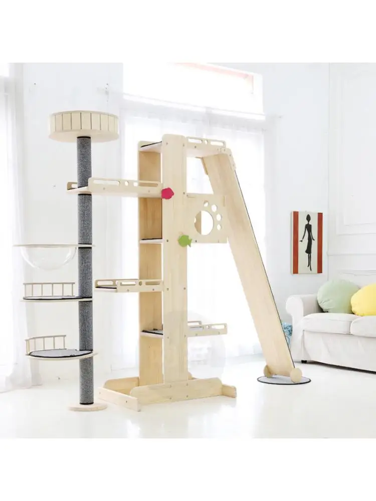 

Large Solid Wood Cat Climbing Frame, Log Color Cat Litter Scratching Post, Cat Scratching Board, Strong and Wear-Resistant