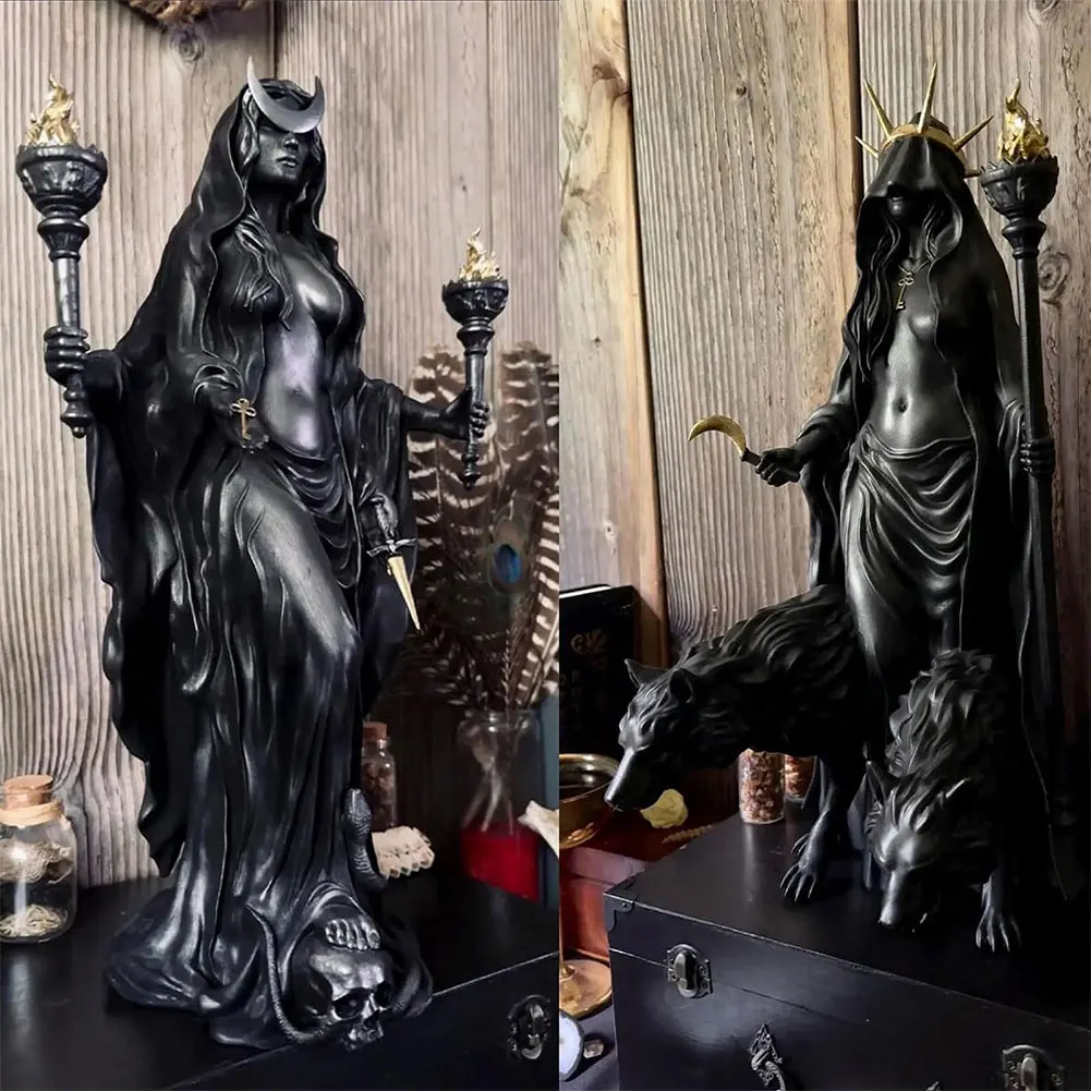 Gothic Witch Statue Halloween Cracker Barrel Witch Sculpture Retro Magician Dark Goddess Hecate Altar Figurine Desktop Ornament