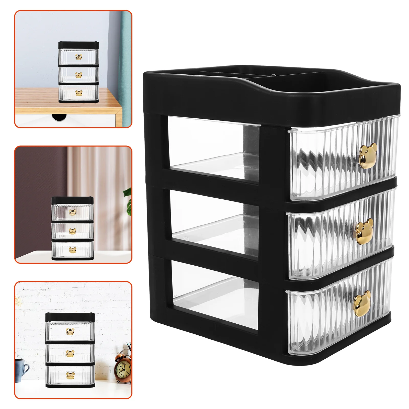 

3-Drawer Desk Organizer Plastic Storage Container Desktop Organization Stationery Art Craft Supplies Black Sundries Storage Box