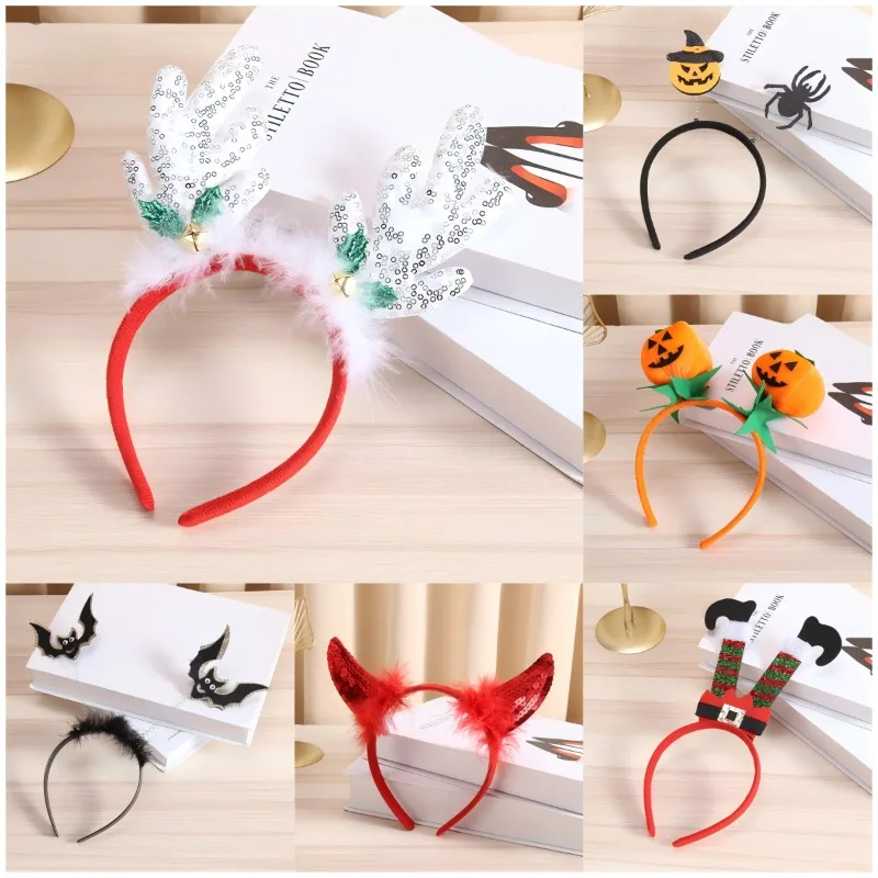 

Halloween Christmas Antlers Festival Party Decoration Devil's Horn Pumpkin Spider Hairpin Sexy Cute Hair Hoop Wholesale