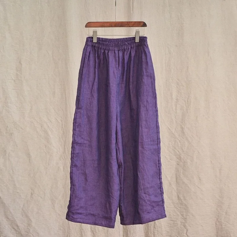 

Summer New Casual Wide Leg Crepe Pants Women Literary Loose Trousers Comfortable Cotton Linen Pant Versatile