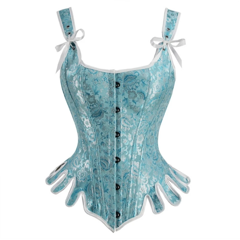 Overbust Corset Top with Straps Jacquard Corset Bustier Plus Size for Women Vintage Medieval Corset Blue Pink