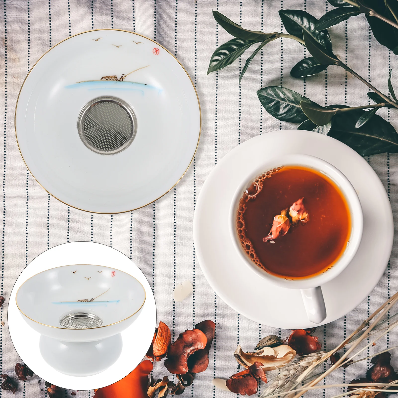 

Керамическое ситечко для чая с ручной росписью, классический заварочный стиль, подставка для сухой очистки, фильтр для чая, необходимые аксессуары