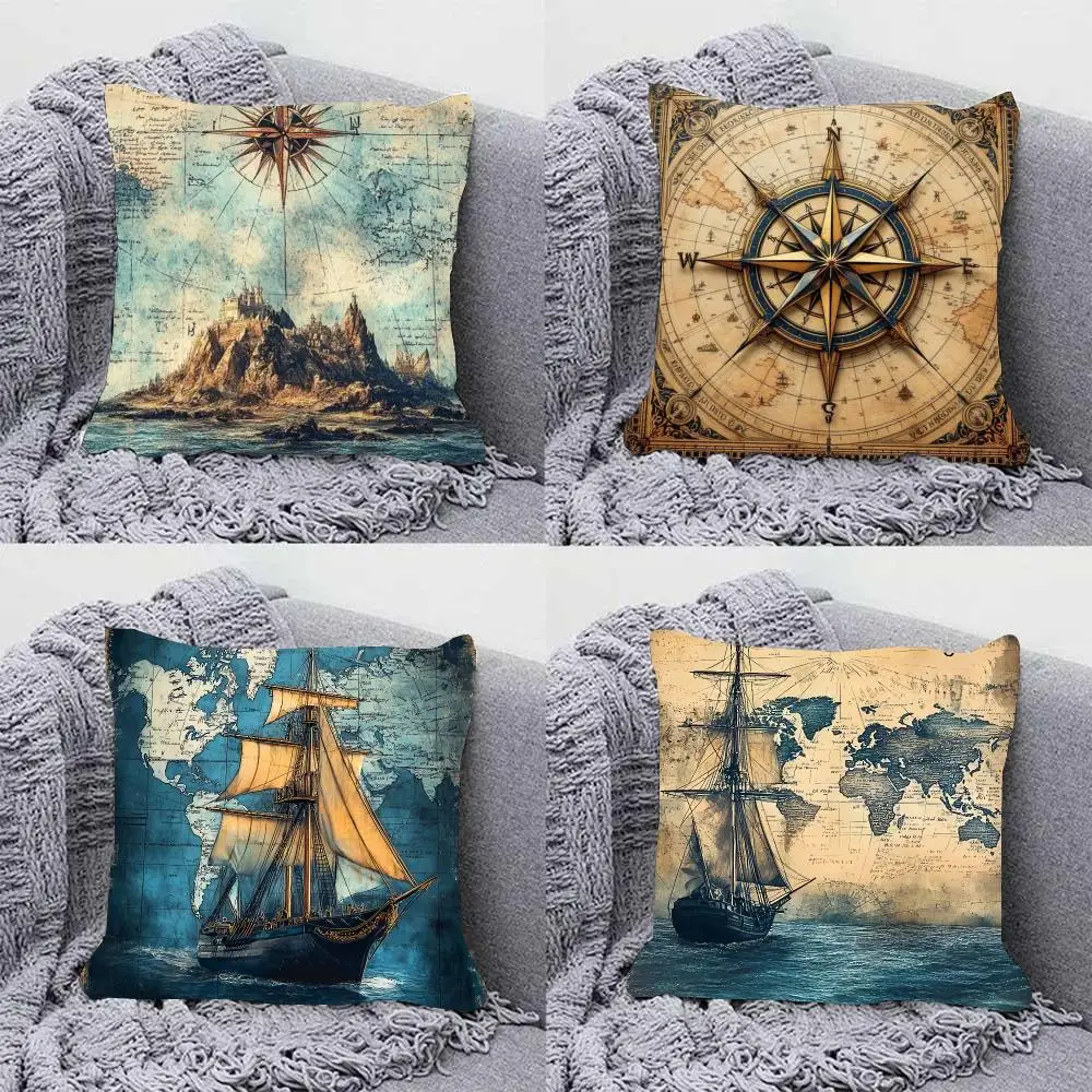 The Retro Age Of Navigation Cushion Cover Soft Plush Pillowcase Double Side Cozy Cushion Cover Aesthetic Sofa Home Decor Gift