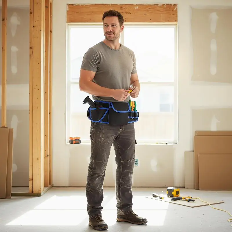 New 1Pcs Large-Capacity Wear-Resistant Storage Bag Portable Tool Waist Pouch With Adjustable Belt For Electricians & Carpenters