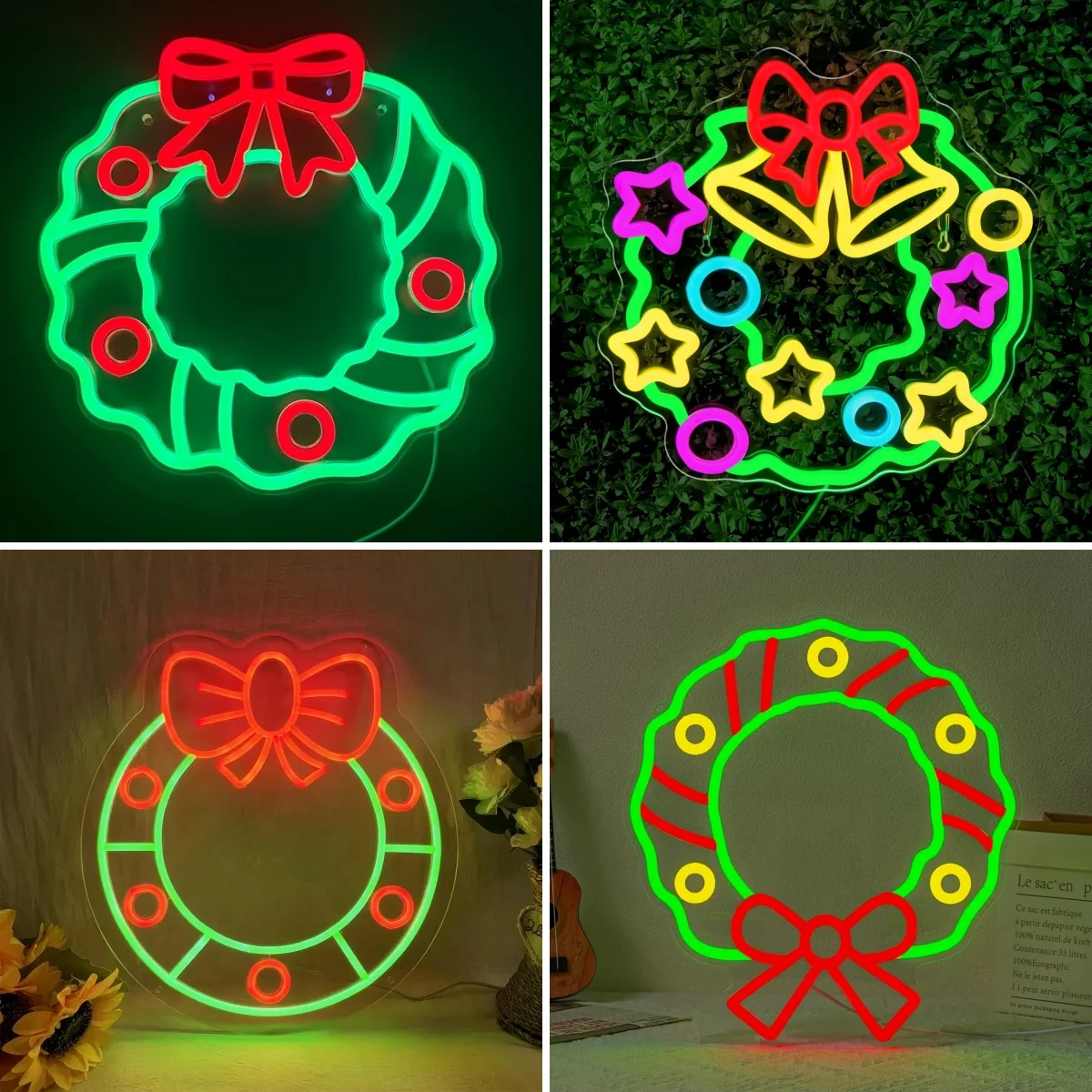 

Merry Christmas Wreath Neon Sign For Wall Decor USB Powered Wall Lamp Xmas Room Decoration For Bar Party Bedroom Dimmable Signs