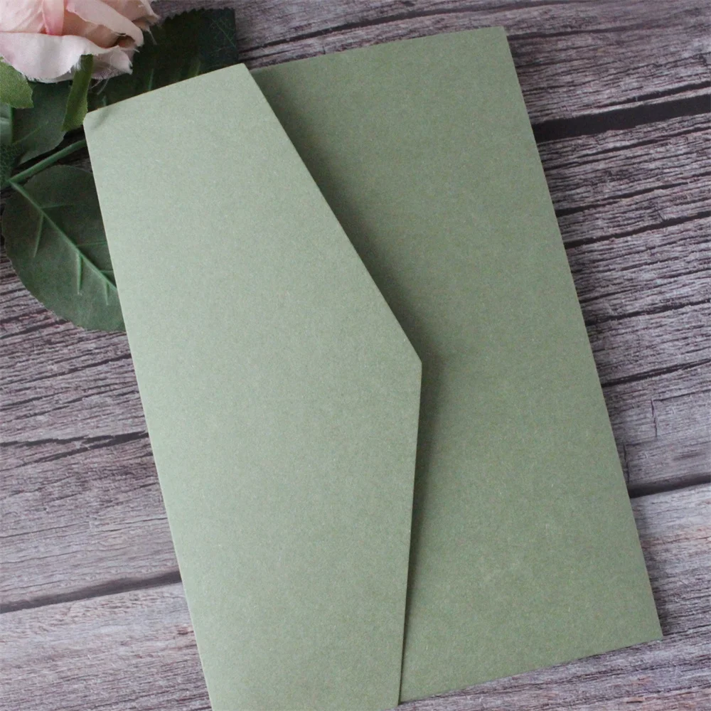 Olive Green Wedding Invitation Pocket Envelop, Fit for 5x7 Invitations, Customized Printing Available, 50 Sets