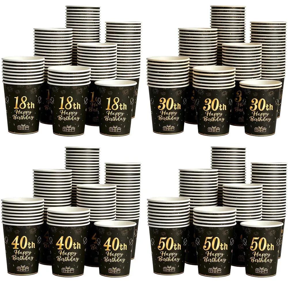8-80 Stück Herren Damen Erwachsene 18. 30. 40. 50. 60. Geburtstag Party Dekoration Zubehör Schwarz Gold Einweg-Pappbecher