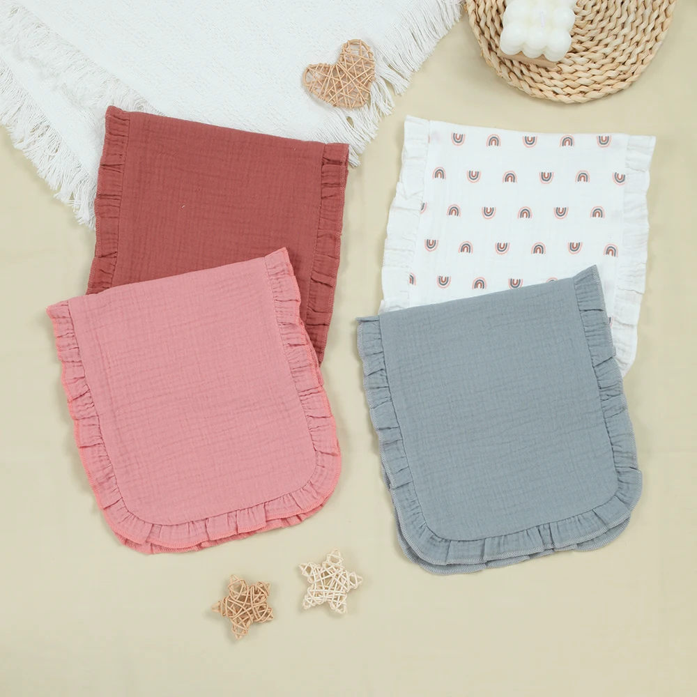 

4 Pack Cute Baby Burp Cloths for Girls Boys Soft Cotton Infants Burping Rags, Baby Essentials, Super Absorbent(Ruffled Design)