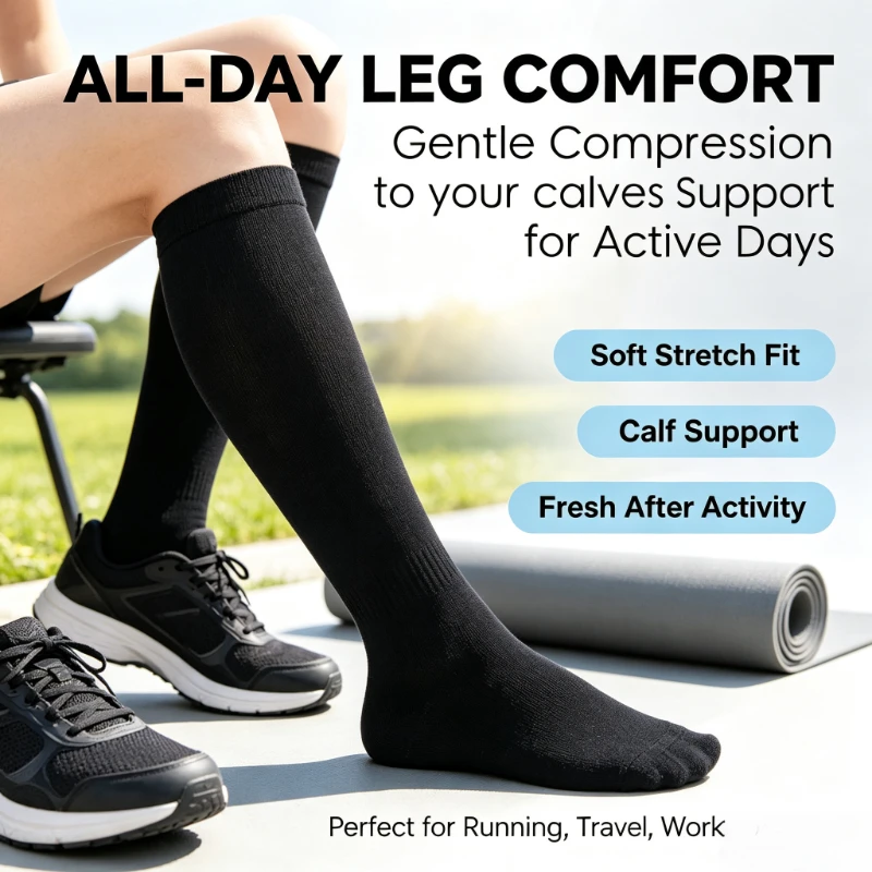 3Pairs/Pack Graduated Pressure Knee High Compression Socks Nursing Sock Unisex Breathable Running Socks Sports Nylon Stockings