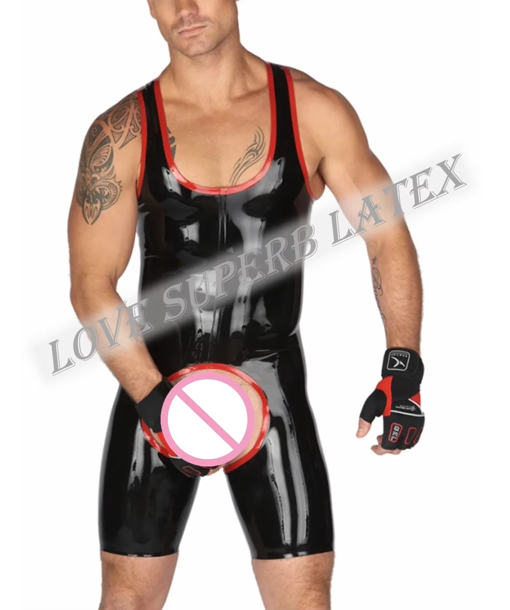 

Латексный комбинезон, резиновый костюм с Y-образной спинкой, боди с открытой промежностью, сексуальный черный с красной отделкой, клубная одежда по индивидуальному заказу