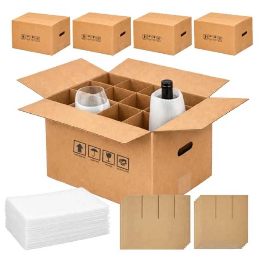 

Wine Glass Moving Boxes Wine Boxes for Shipping Moving Boxes for Dishes with Reinforced Cardboard and Handles for Moving Glassw