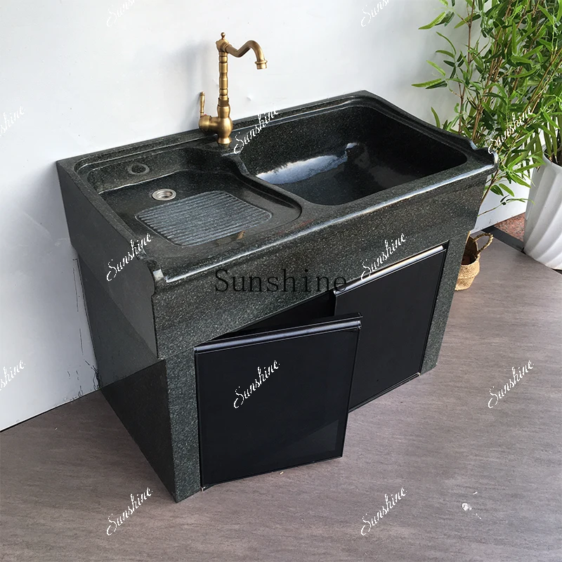 Balcony marble laundry sink basin with rubbing board integrated outdoor courtyard  FT
