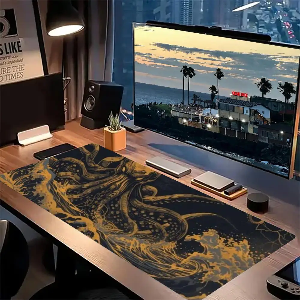 

Vintage Ocean Kraken Mouse Pad - Extra Large Desk Mat with Octopus & Stormy Waves, Ideal for Nautical Aesthetic Lovers
