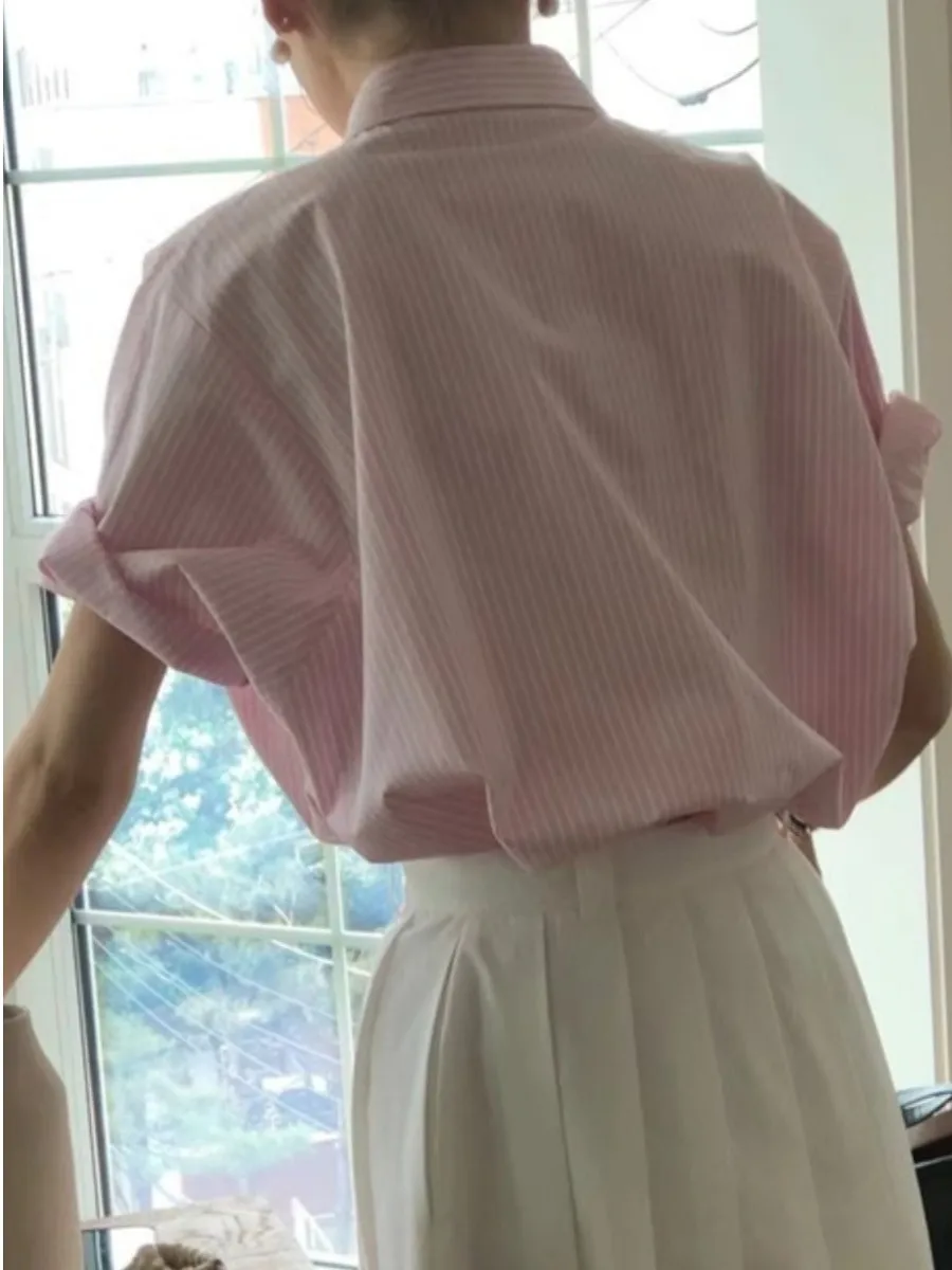 Coréen Sle coupe ample ort Sve rayé irt femmes été col mince Protection solaire haut léger respirant Blouse