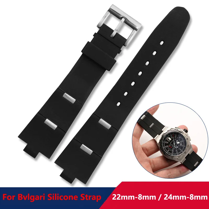 Rubber Watch Accessories Band for Bvlgari Bulgari watch strap 24X8mm 22X8mm silicone Convex belt soft women\'s Black wristband