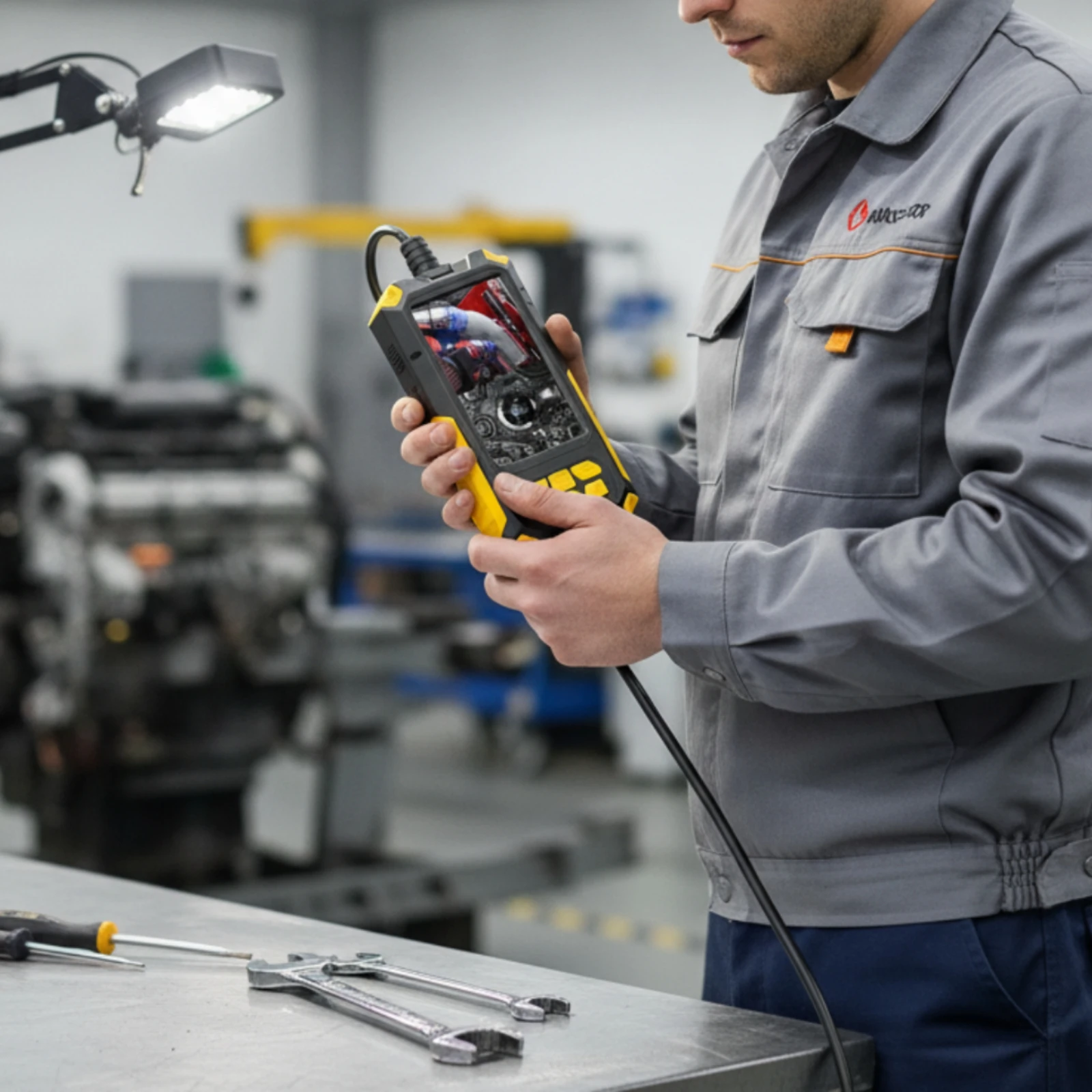 Inspection Camera with Dual Lens Portable Industrial Borescope with Screen Handheld Endoscope with Screen Adjustable