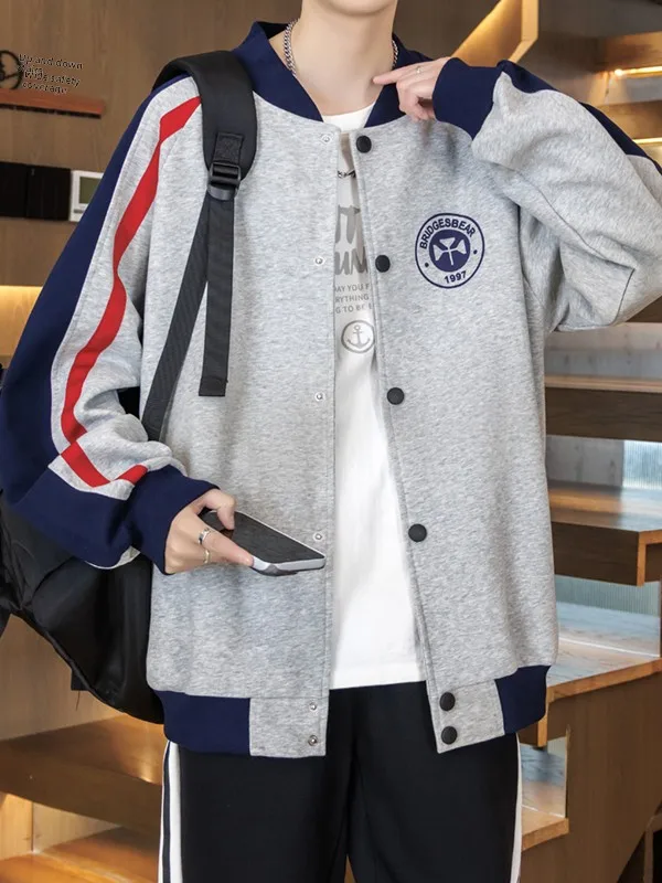 

Autumn 2025 Men's Baseball Jaet Casual Trendy Open Cardigan Sweatirt Jaet for Teenagers Student Loose Fit Cotton Blend